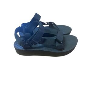 Teva Midform Universal Black Platform Sandals Strappy Hook and Loop 1102434
